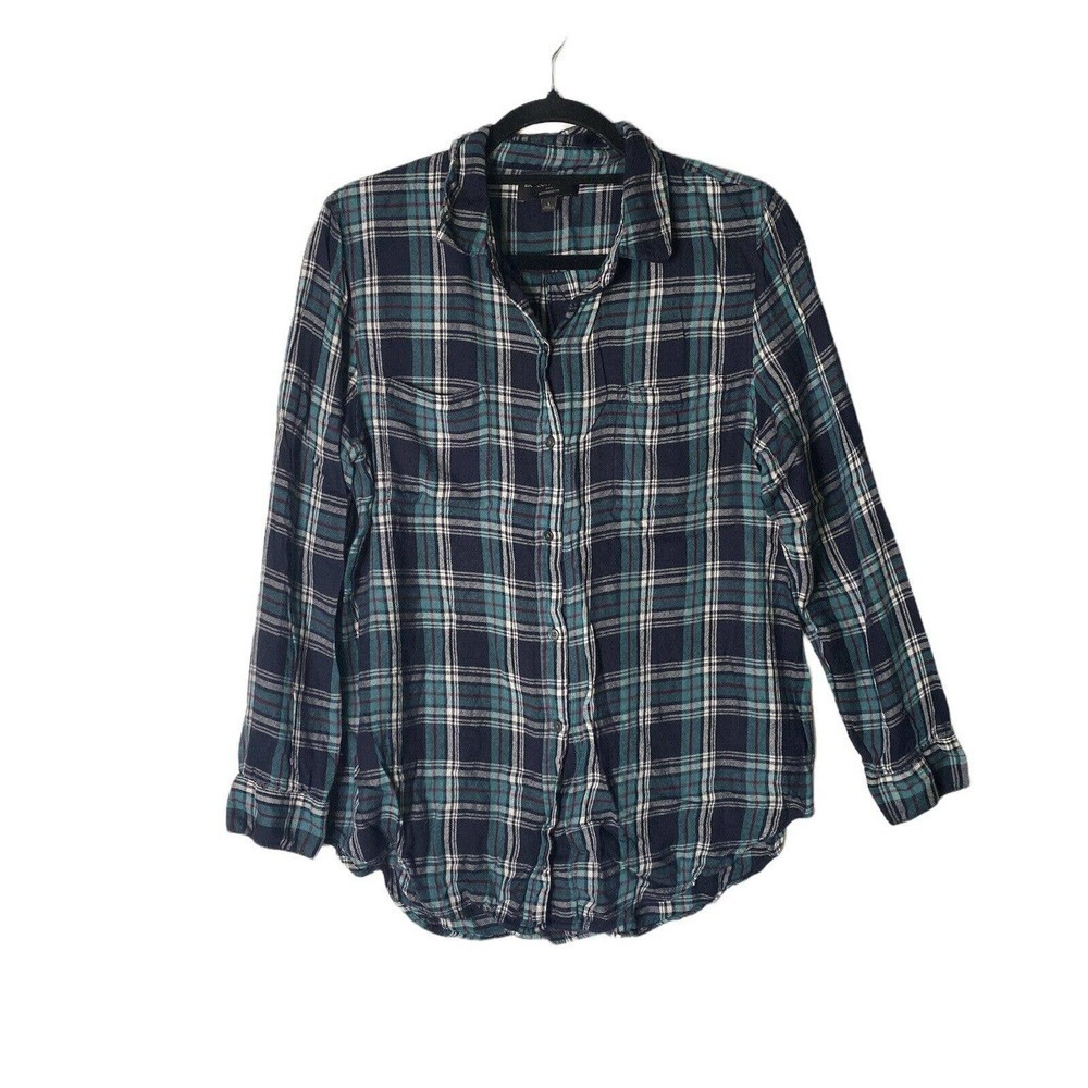 Banana Republic Boyfriend Fit Plaid Button Up Top Green Sz M Flannel Women